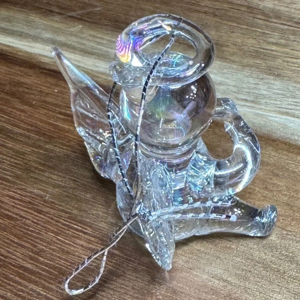 Iridescent Blown Glass Angel Ornament Mini Cherub Figurine Suncatcher Clear